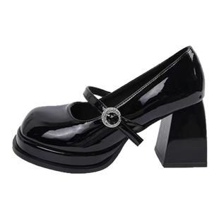 高跟鞋女婚鞋法式一字扣带玛丽珍小皮鞋防水台粗跟气质单鞋伴娘鞋