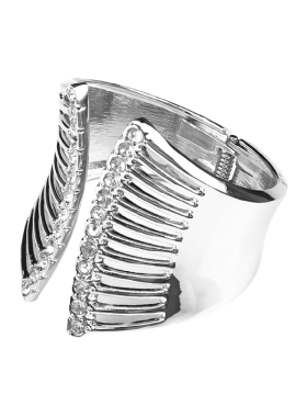 银色水钻线条瑞丽风弹簧金属手环