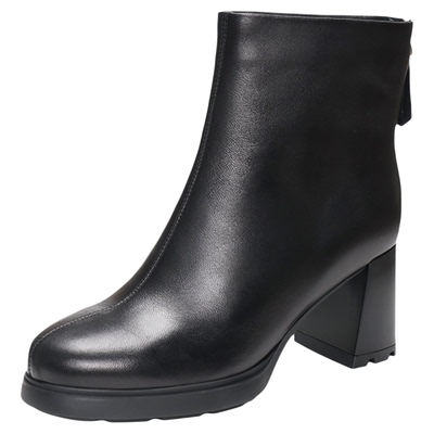 康莉羊皮短靴时装靴后拉链高跟