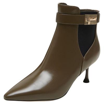 莱尔斯丹金属饰扣小方头女靴