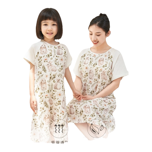 安旦夏季款亲子孕妇睡裙袍宝宝睡衣婴儿童双层竹棉一粒扣睡袋A类
