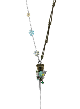 小众多戴法蝴蝶锆石小熊毛衣链