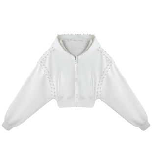 FTT FlyTheTruth『海岛珍珠』 韩系连帽卫衣短外套女秋季白色上衣