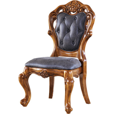 别墅乌金木实雕花真皮椅子
