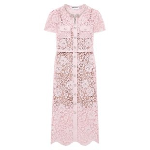 【林志玲同款】self-portrait 早秋粉红色甜美钻饰蕾丝连衣裙