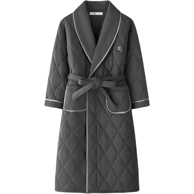 睡袍男士冬三层加厚纯棉夹棉长款