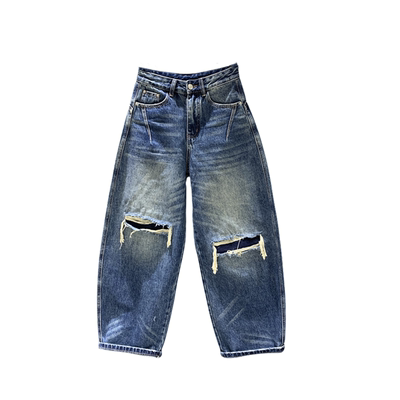 个性破洞贴布牛仔哈伦裤女