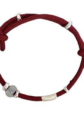 Yelu原创s925纯银玉石红绳编织手链女小众设计本命年简约转运手绳