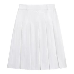 LINHOUSE法式学院风白色半身裙夏通勤藏蓝色休闲A裙中裙百褶裙女