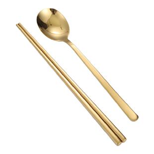 金色韩国不锈钢勺子长柄吃饭勺汤匙调羹韩式烤肉料理店餐具用餐勺