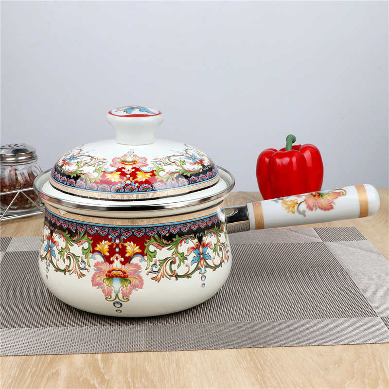 特厚搪瓷奶锅大容量汤锅陶瓷柄搪瓷锅煮奶不糊底小锅婴儿锅子