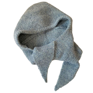 蓝色针织巴拉克拉法帽女士冬季加厚保暖韩系护耳毛线帽子围巾一体