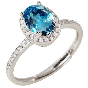 宫里上新海蓝宝戒指女纯银蓝色宝石天然水晶手饰生日礼物送女友