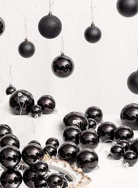 新疆包邮黑色圣诞球4CM6CM8CM亮光哑光吊球橱窗吊顶圣诞树挂件电