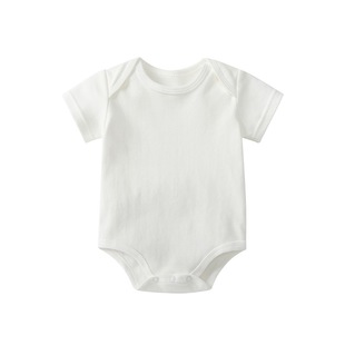 新生儿短袖三角连体哈衣百天宝宝纯棉打底白色拍照夏季包屁衣爬服