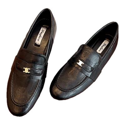 超软羊皮~内增高乐福鞋法式气质尖头小皮鞋凯旋门扣通勤平底单鞋