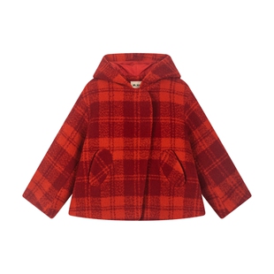 【商场同款】马拉丁儿童外套新年款女童A版斗篷式红色毛呢大衣