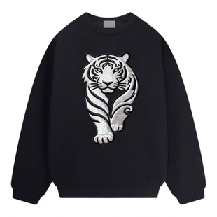 Mardi加绒老虎头卫衣男女情侣装2026早春款新品印花老虎圆领上衣