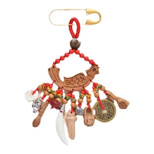 普陀山蛇宝宝别针婴儿孕妇桃木护身符真桃木狗牙朱砂沙金别针挂件