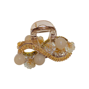 韩版水钻花朵中号抓夹女后脑勺半扎发发夹发量少鲨鱼夹气质发卡子