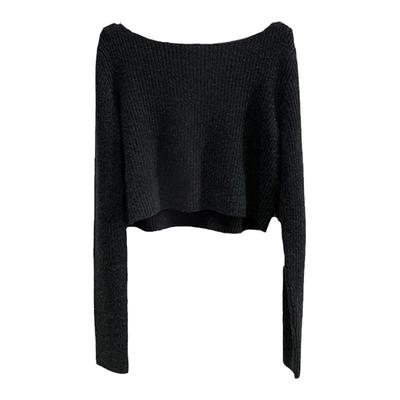 一字领短款长袖针织羊毛毛衣女