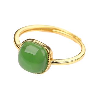 碧玉戒指亲宝水晶和田玉碧玉手环女玉石饰品活口925银镶玉