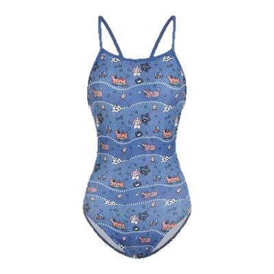 Naga swim泰式卡通连体泳衣女三角莱卡单层竞速训练游泳专用泳装