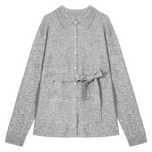 KEIKO 韩系早秋穿搭纯色针织衫开衫25秋季极简风薄款polo领外套