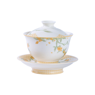 八义陶瓷悬停盖碗茶具四季系列桃花桂花梅竹三才茶杯泡茶功夫茶