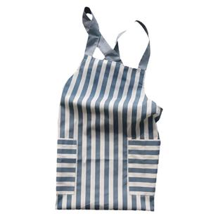 厨房围裙韩版时尚清新条纹简约围裙纯棉背带奶茶店工作服薄款罩衣