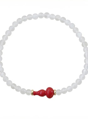 原创百搭天然白月光石朱砂手链