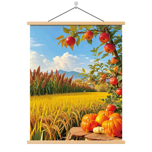 柿柿如意五谷丰登装饰画饭店农家乐餐厅挂画丰收图土菜馆创意墙画