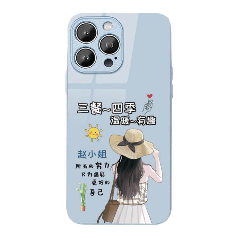 背影女孩玻璃手机壳适用苹果15女款vivox90小米13iPhone姓氏定制14promax荣耀80华为mate50OP
