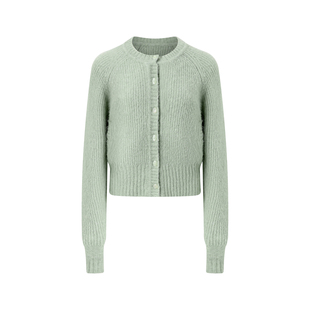 in modo diverso 原创设计羊毛绒立体排扣薄荷绿插肩袖毛衣开衫女