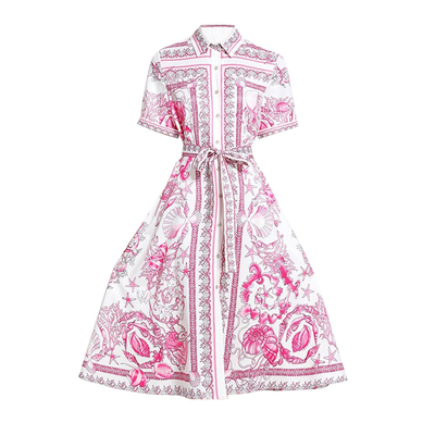 欧美风衬衫领明星彩色女神长裙女