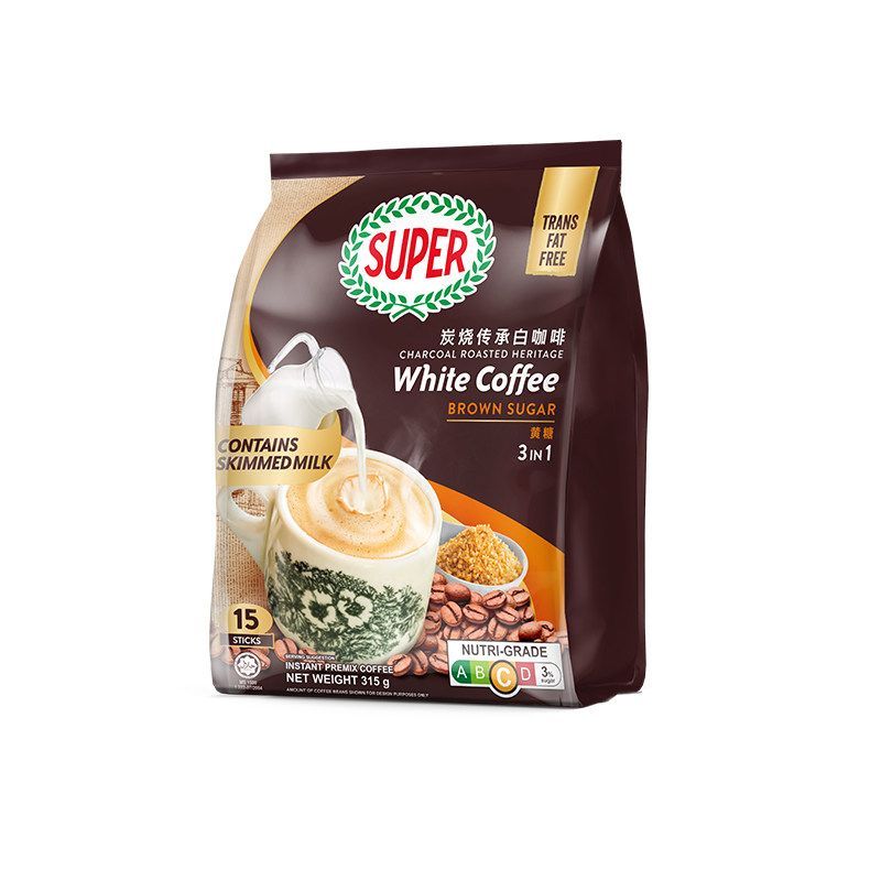 super超级马来西亚咖啡黄糖三合一速溶炭烧白咖啡原装进口315g/袋