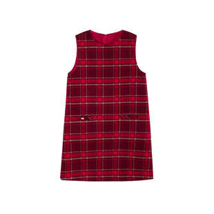 LEOHAPPY女童连衣裙2025冬款背心裙儿童半身裙新年装中大童格子裙