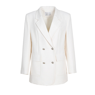 允硕新品利落通勤西装女休闲职业装白色中长款外套446136
