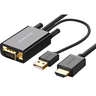 绿联vga转hdmi转换器高清数据线笔记本电脑连接电视投影仪转接线带音频供电同屏接显示器vja公转hdml母转接头