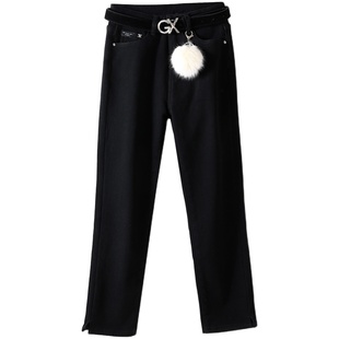 爆犀牛2024冬季新款黑色加绒加厚直筒牛仔裤女小个子九分烟管裤子