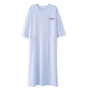 睡裙女款夏季纯棉特大码胖mm男士睡袍四季通用长裙到脚踝长款睡衣