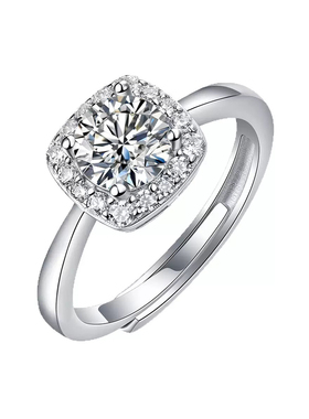 小方糖钻戒莫桑钻戒指925纯银戒指一克拉小方糖超闪小方糖胖家款