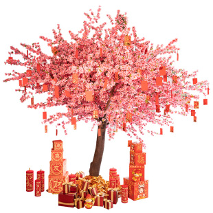 仿真桃花树假树网红梅花树大型新年展厅装饰酒店商场室内外许愿树