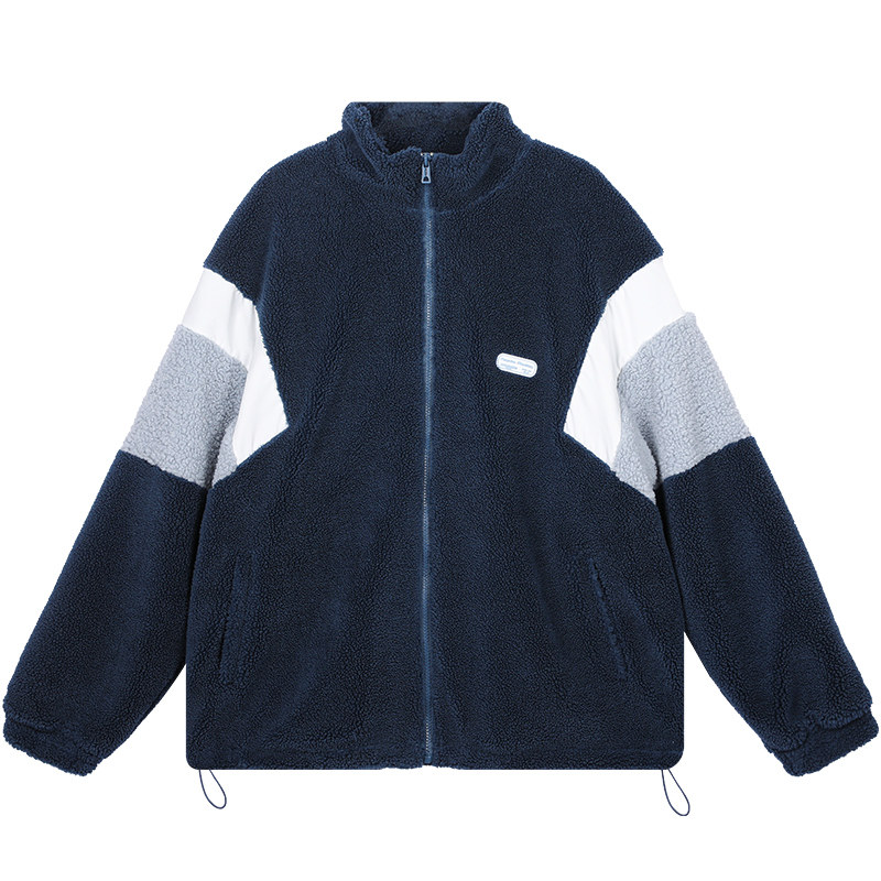 拼接撞色羊羔绒夹克加厚立领棉服