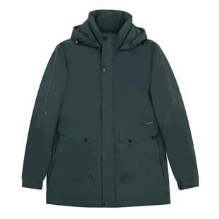 虎豹男士灰绿带帽中长款羽绒服冬季中年保暖时尚休闲外套