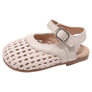 韩版女童皮鞋镂空编织公主半凉鞋春夏2026新款女孩宝宝编织洞洞鞋