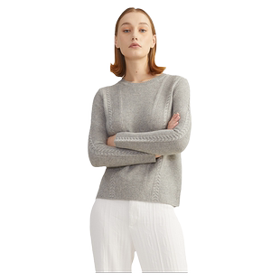 圣雪绒2021秋冬新款女圆领羊绒衫复古绞花加厚针织衫