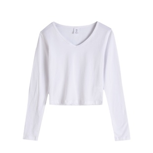 黑色v领短款打底衫女春秋内搭2025新款修身显瘦高腰上衣长袖t恤