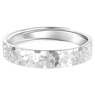 梦金园碎碎冰足银S990戒指男女情侣款活口实心尾戒爆闪生日送礼