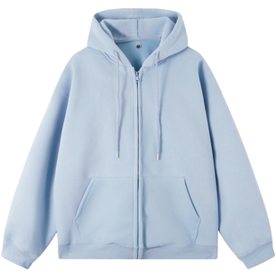 美式复古纯色卫衣外套女春秋新款宽松连帽拉链开衫慵懒上衣高级感